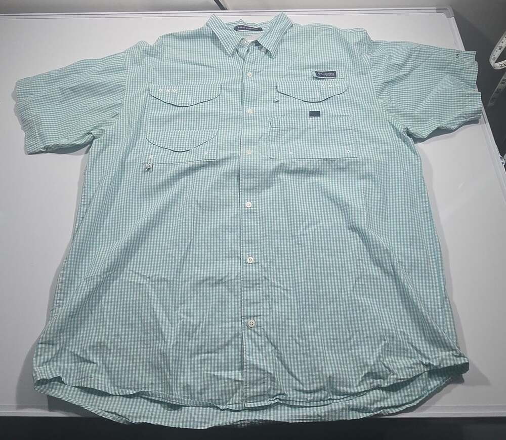 Columbia Super Bonehead Short Sleeve Shirt Size XL/TG Blue Check PFG